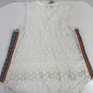 Johnny Was XL flowy boho embroidered tank top flower white hippy women’s